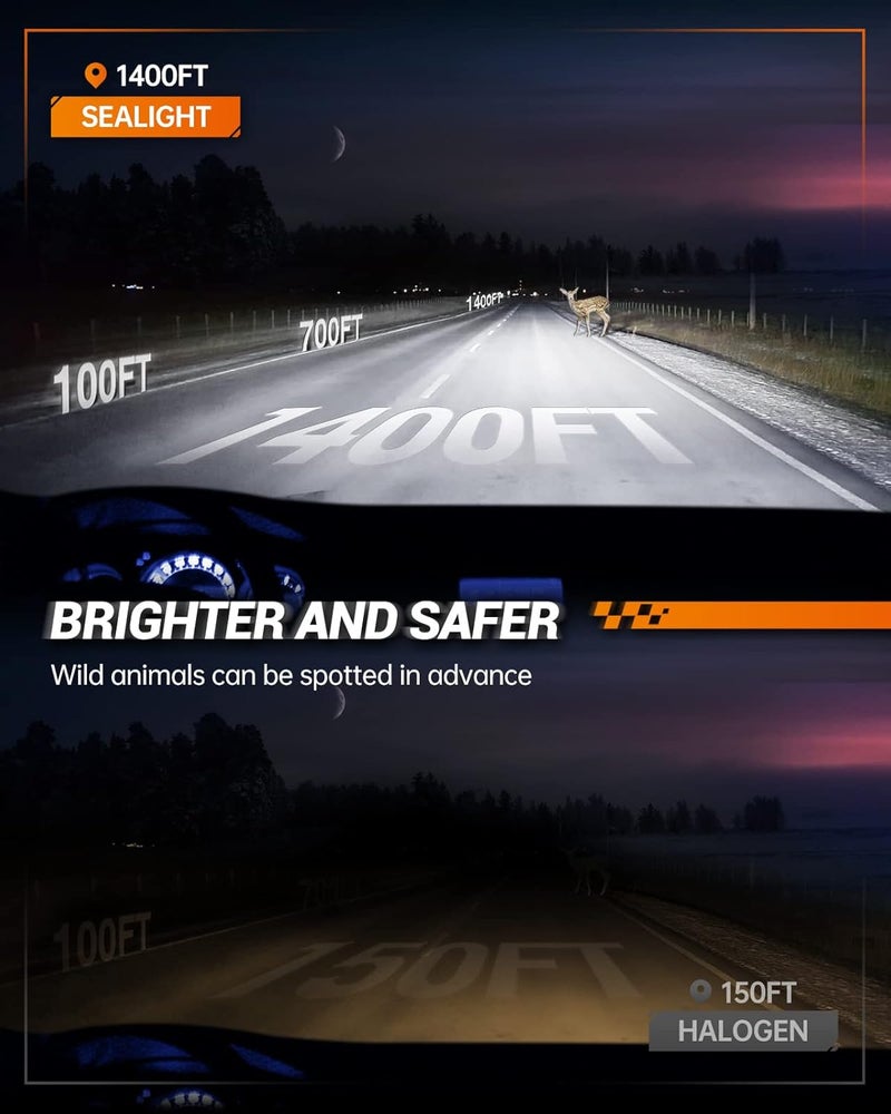 SEALIGHT مصابيح H13، 30000 لومن 700% أكثر سطوعًا مع مروحة توربو، تركيب سريع خلال 5 دقائق، مصابيح مقاومة للماء IP67 9008 عبوة من 2 - Image 3